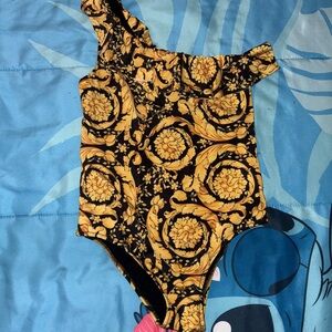 Kids One-Shoulder Swimsuit - Black and Gold